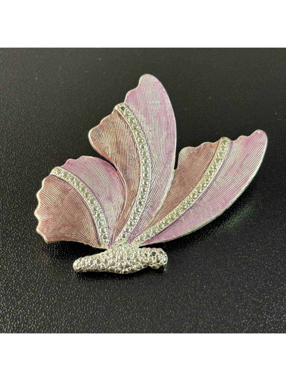 Vintage Butterfly Silver Tone Brooch Pin Pink Gradient Wings 2.25"